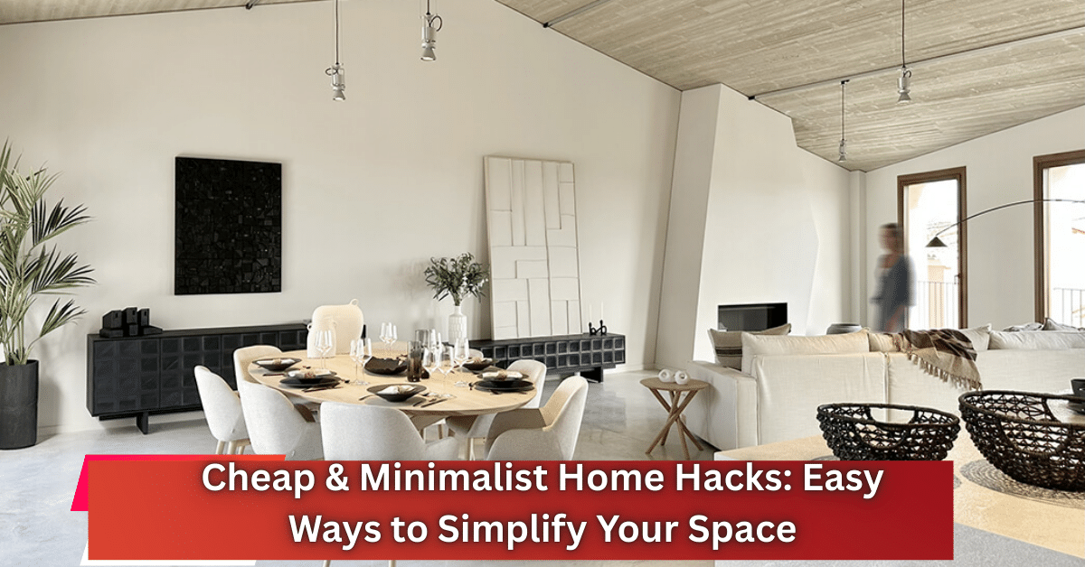 Home 3 Minimalist living room and dining area showcasing cheap and simple home hacks for a clutter-free space